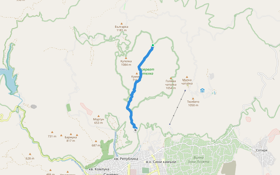 Сливен - Мочурите walking route map in Kipilovo
