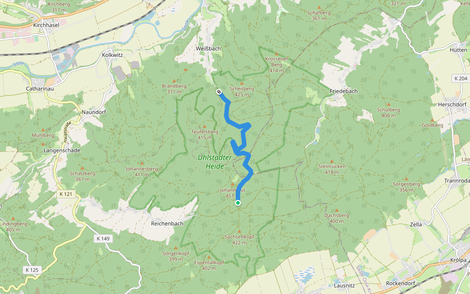 Gelbes Dreieck Uhlstädter Heide walking route map in Unterwellenborn