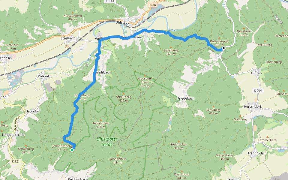 Rotes Quadrat Uhlstädter Heide walking route map in Unterwellenborn