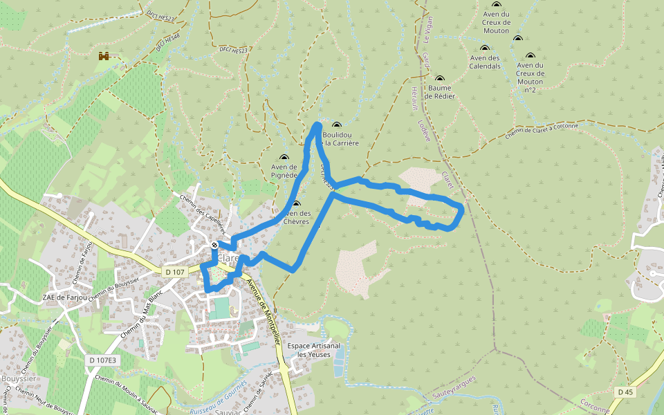 Sentier de l'Escalège walking route map in Claret