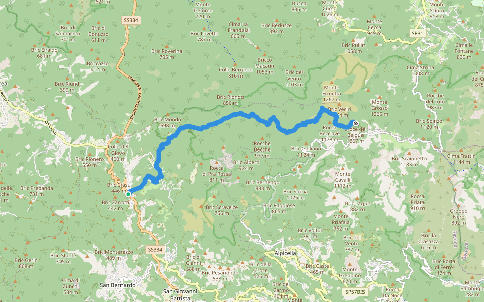 Stella Santa Giustina – Croce Monte Beigua walking route map in Santa Giustina