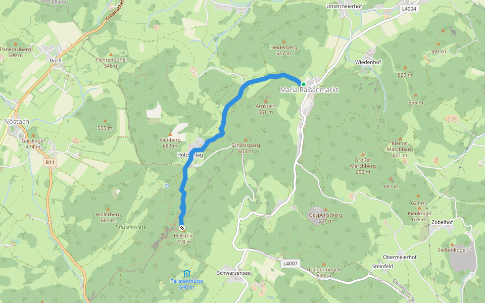Raisenmarkt - Holzschlag - Peilstein walking route map in Maria Raisenmarkt
