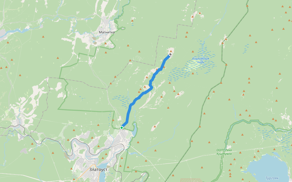 Верхняя Таганайская тропа walking route map in Zlatoust