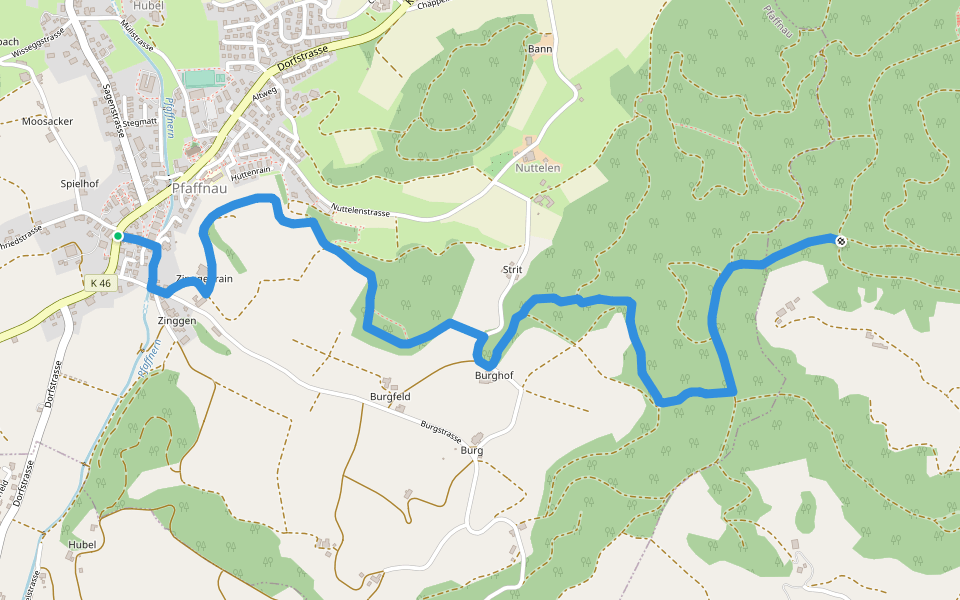 Pfaffnau - Guggerhöchi walking route map in Pfaffnau