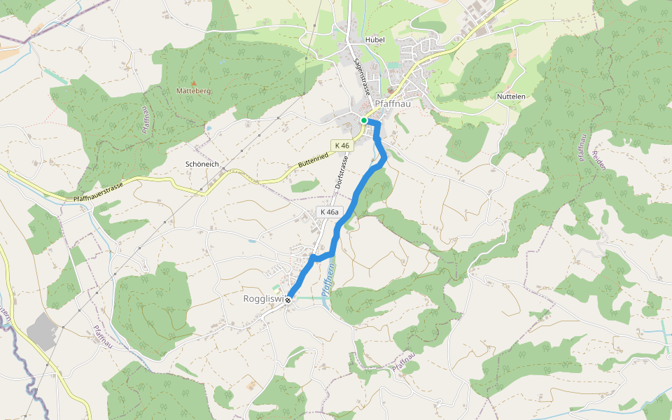 Roggliswil - Pfaffnau walking route map in Pfaffnau