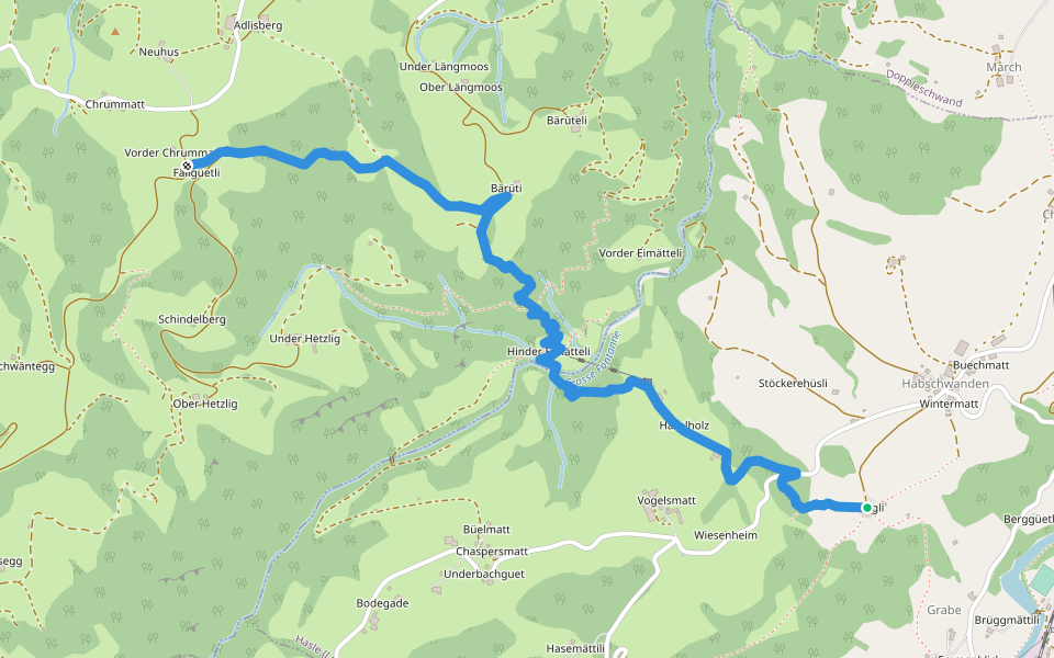 Chrummatt - Bergli walking route map in Hasle