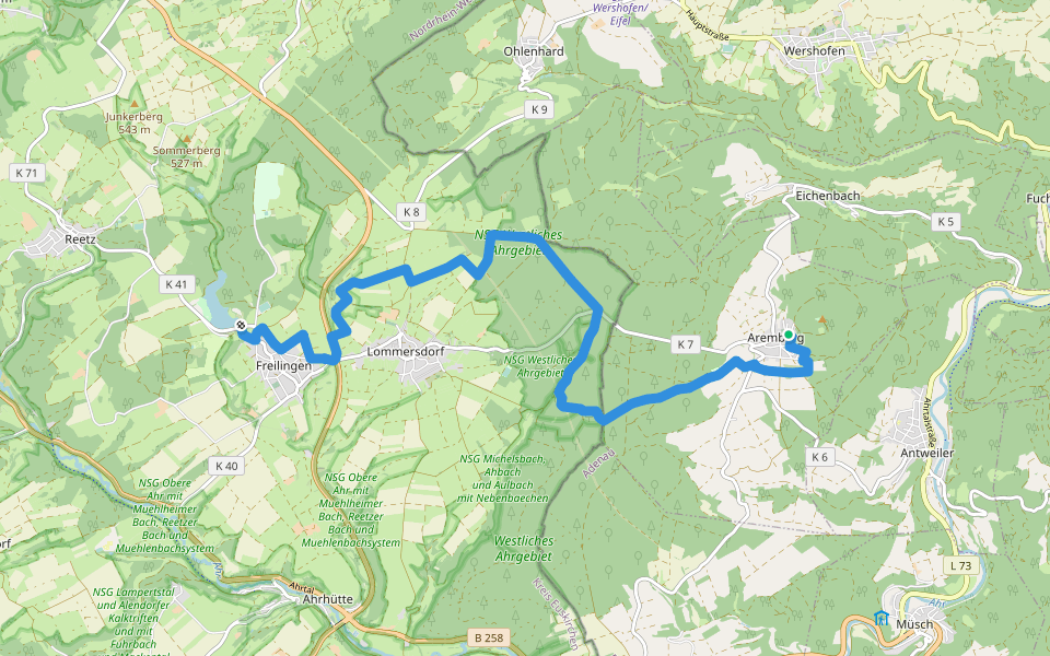 Ahrsteig Etappe 2: Freilinger See - Aremberg walking route map in Aremberg