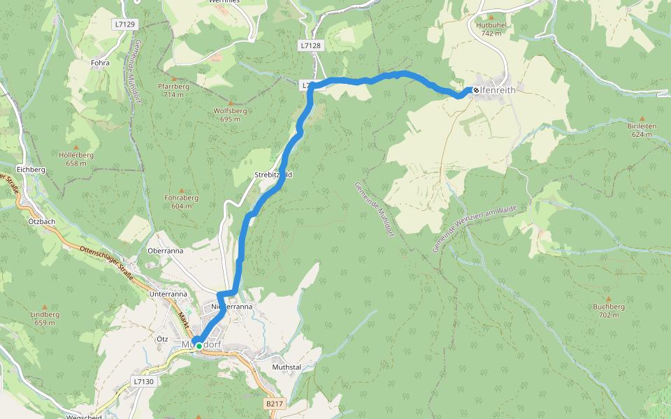Mühldorf-Wolfenreith walking route map in Mühldorf
