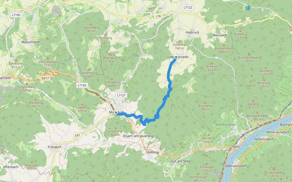Wolfenreith-Mühldorf walking route map in Wolfenreith