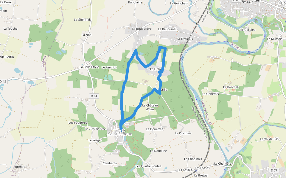 Circuit des Pervenches walking route map in Saint-Senoux