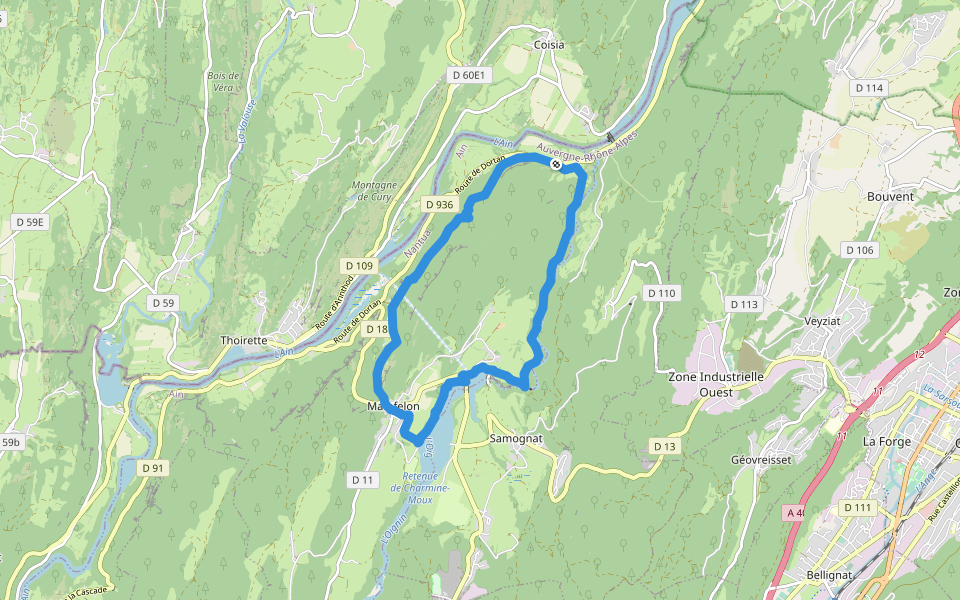 Les 2 Vallées walking route map in Matafelon-Granges