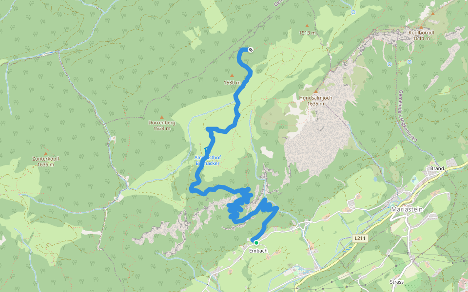Hundalm Eishöhle walking route map in Angerberg
