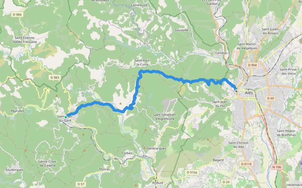 Chemin de Stevenson - Liaison 2 walking route map in Saint-Jean-du-Gard