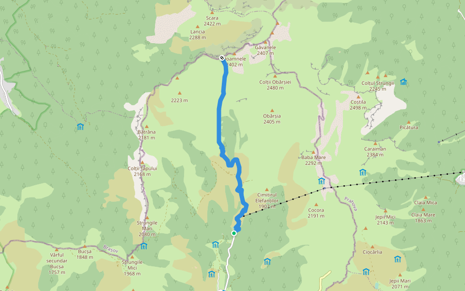 Hotel Peștera - Culmea Doamnele - Șaua Doamnele walking route map in Bușteni