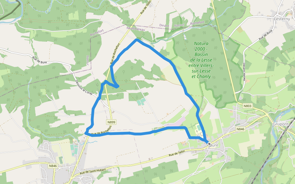 TL01 Le chemin des Bruyères walking route map in Tellin