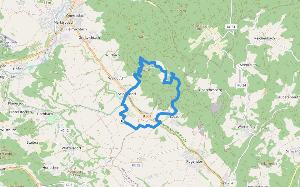 FrankenwaldSteigla Muschelkalkweg walking route map in Marktrodach