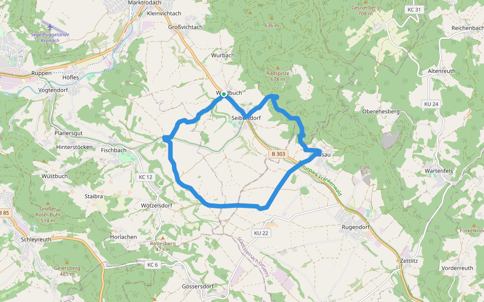 Jura-Weg KC 63 walking route map in Marktrodach