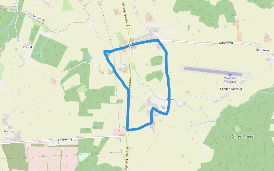 Sporet i Bjerning Sogn walking route map in Haderslev