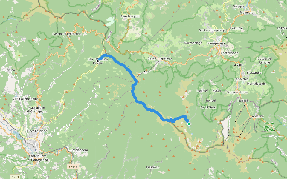 Il Cammino di santa Giulia - T010V Lago Santo Modenese-San Pellegrino in Alpe walking route map in Le Tagliole