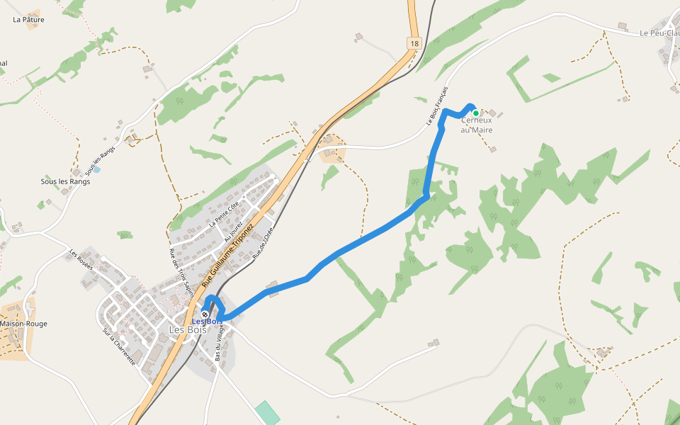 Les Bois - Cerneux au Maire walking route map in Les Bois