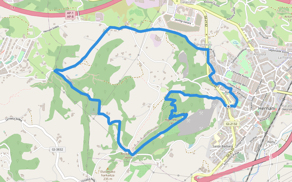 HIU-1 Santa Bárbara walking route map in Hernani