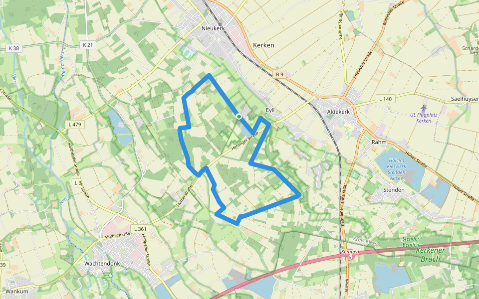 Eyller See Rundweg A1 walking route map in Kerken