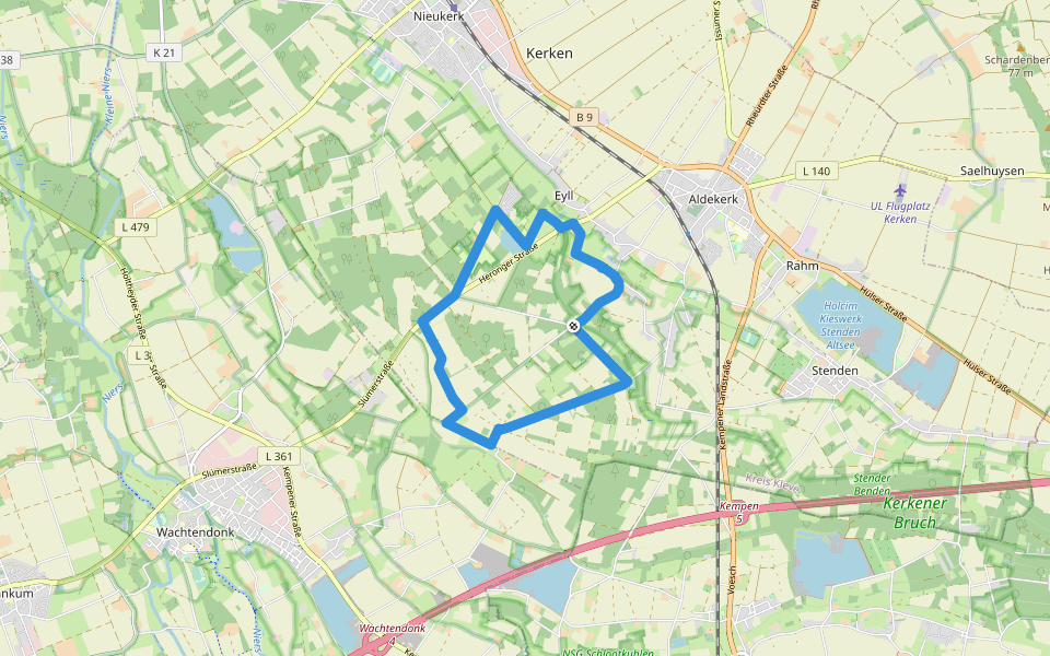 Eyller See Rundweg A3 walking route map in Kerken