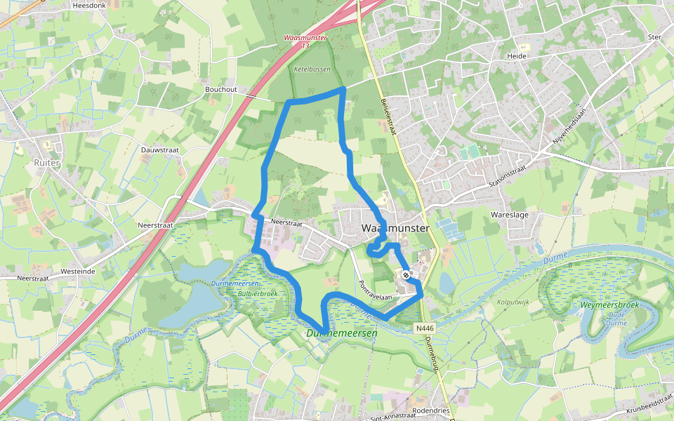 Roosenberg Route (Rood) walking route map in Waasmunster