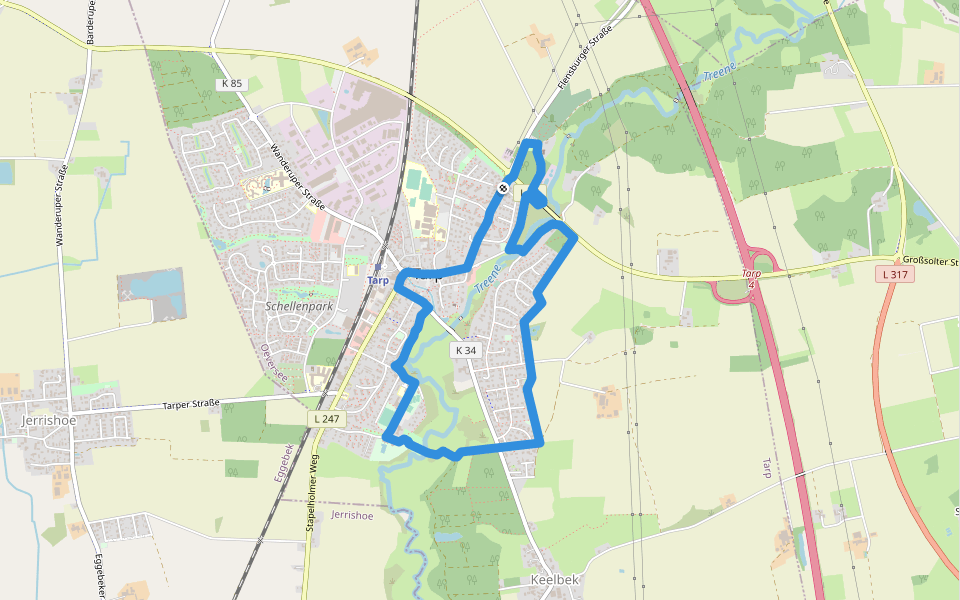 Der Wanderweg entlang der Eulenskulpturen walking route map in Tarp