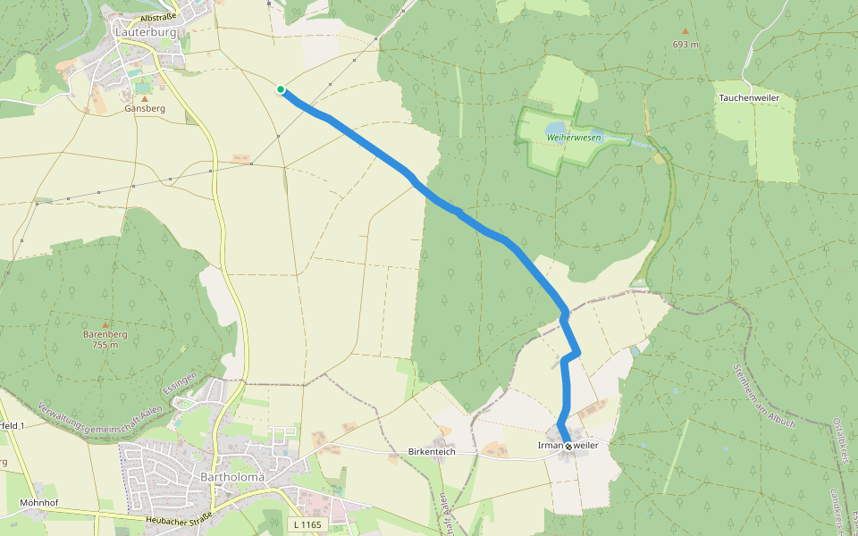 Irmannswailer - Lauterburg HW1 walking route map in Essingen