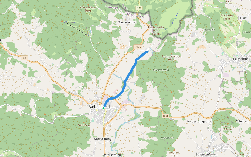 Nordwaldkammweg Verbindungsweg V8 walking route map in Bad Leonfelden