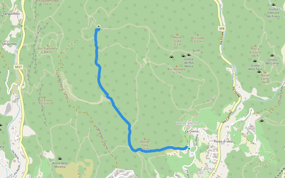 Calvisio - Casa Del Vacchè walking route map in Finale Ligure