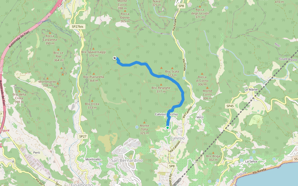 Calvisio - Casa Del Vacchè - Ciappo Dei Ceci walking route map in Finale Ligure