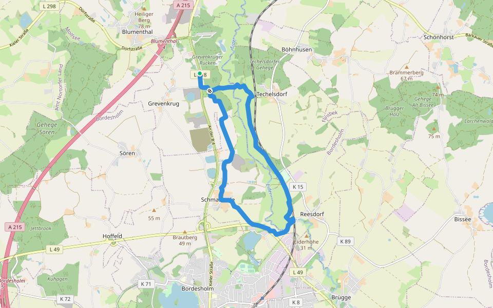 Eidertal Wanderweg walking route map in Grevenkrug