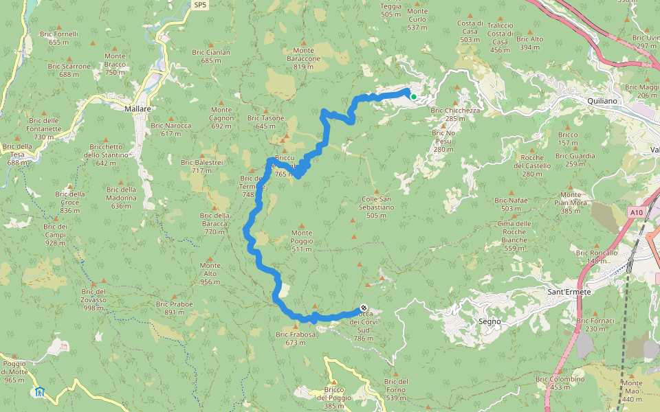 Roviasca - Colle del Termine - Rocche Bianche - Rocca dei Corvi walking route map in Roviasca
