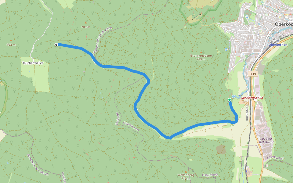 Kocherursprung - Tauchenweiler walking route map in Oberkochen