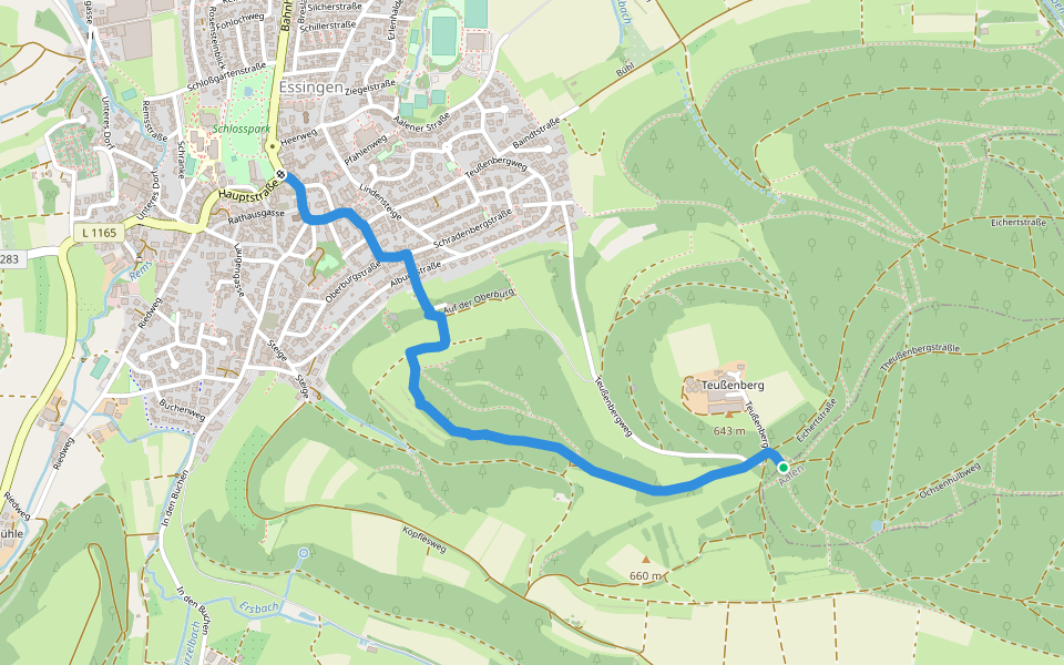 Essingen - Teußenberg walking route map in Essingen
