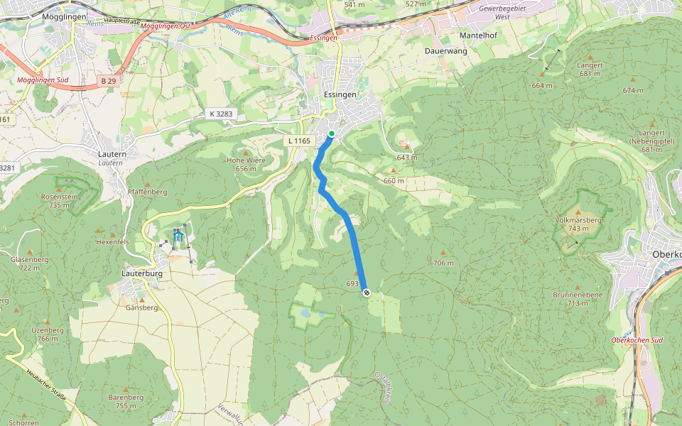 Essingen - Siberwang - Tauchenweiler walking route map in Essingen