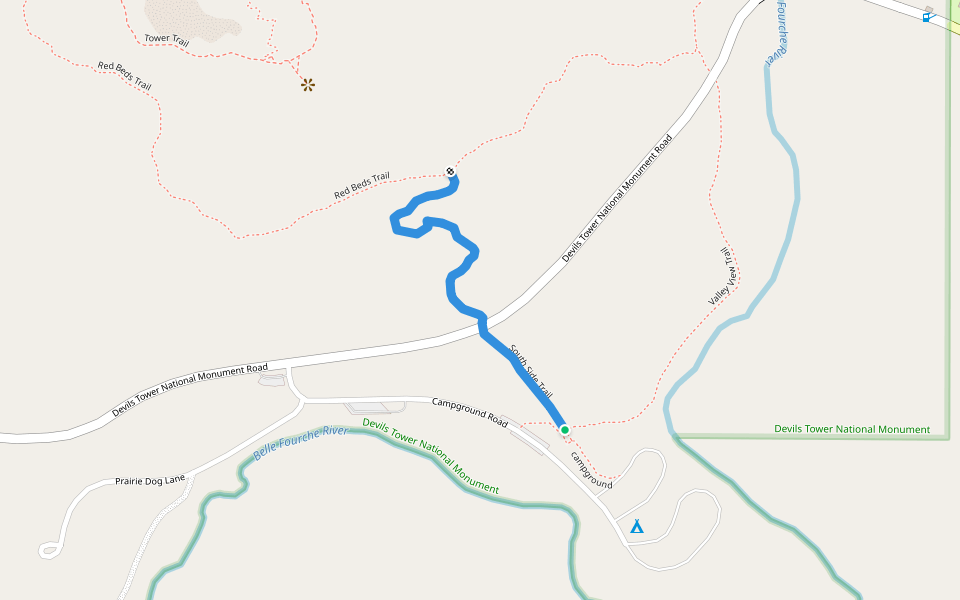 South Side Trail walking route map in Devils Tower