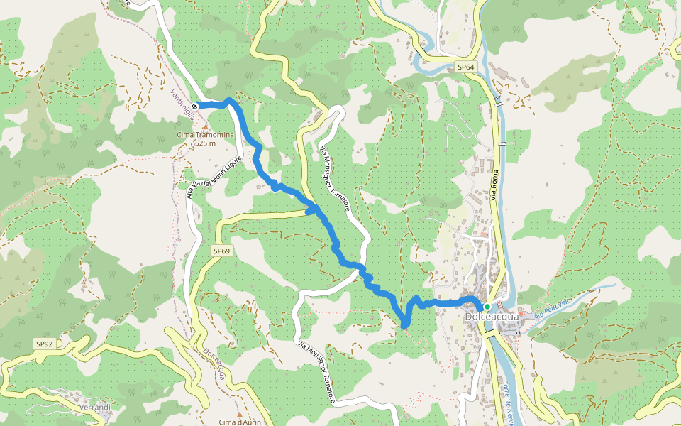 Dolceacqua - Cima Tramontina walking route map in Dolceacqua