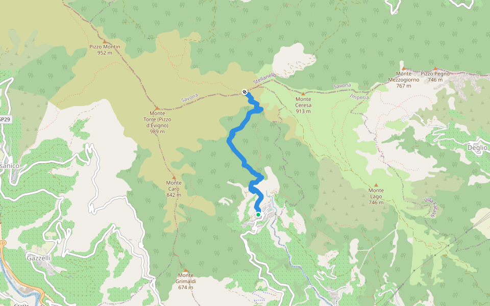 Evigno - La Colla walking route map in Diano Evigno