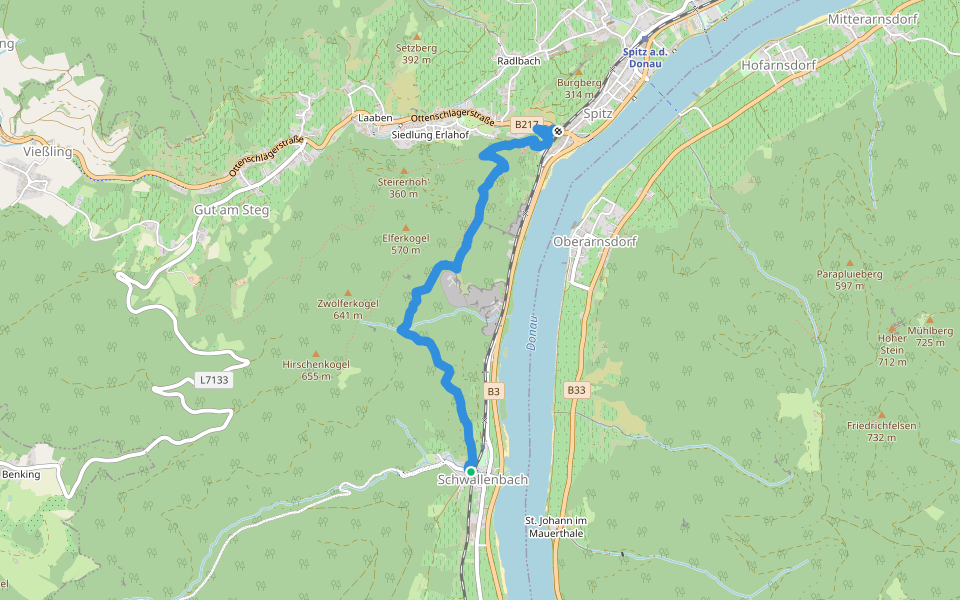 Schwallenbach-Ruine Hinterhaus-Spitz walking route map in Schwallenbach