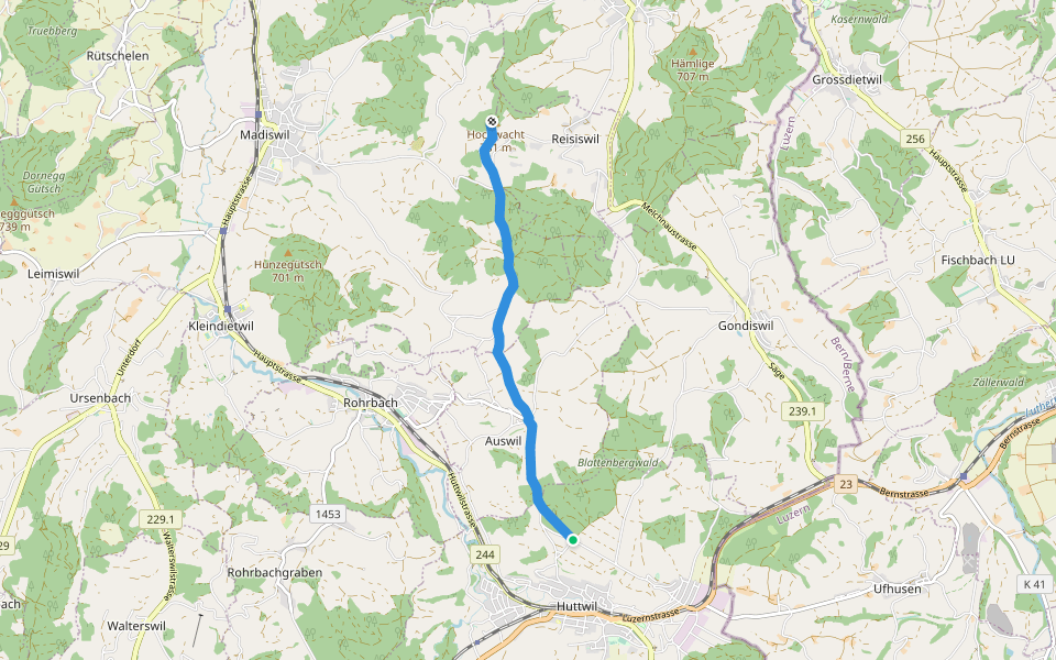 Huttwilerberg - Hohwacht walking route map in Huttwil