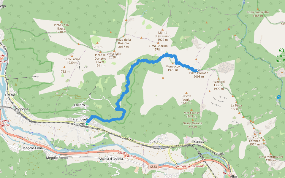 A40 - Premosello - Pizzo Proman walking route map in Premosello-chiovenda