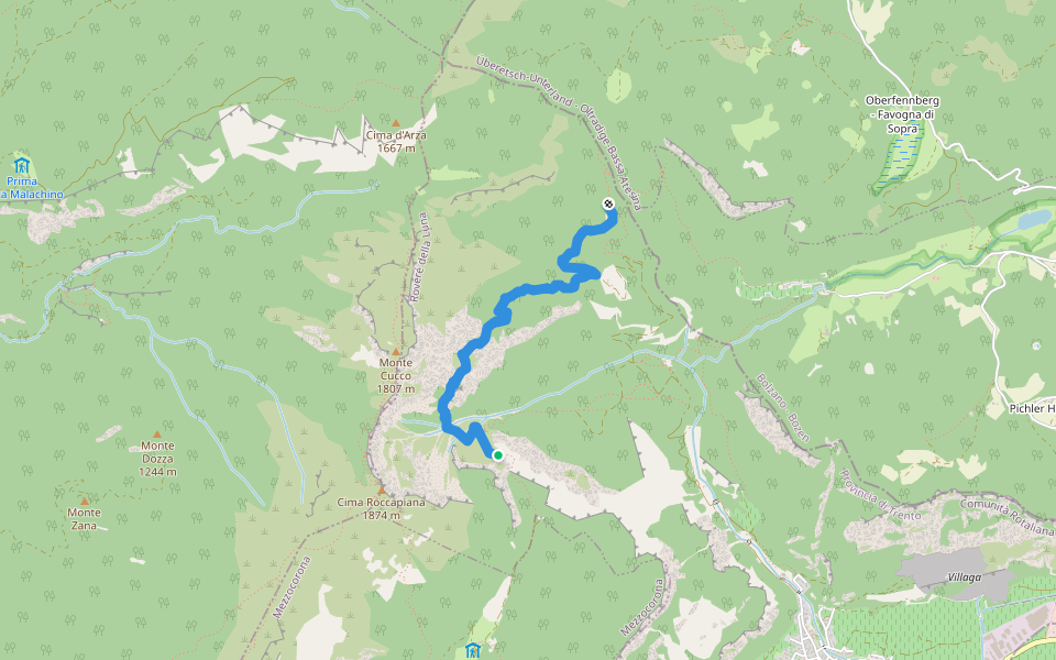 Sentiero attrezzato dei Cadinei walking route map in Roveré della Luna
