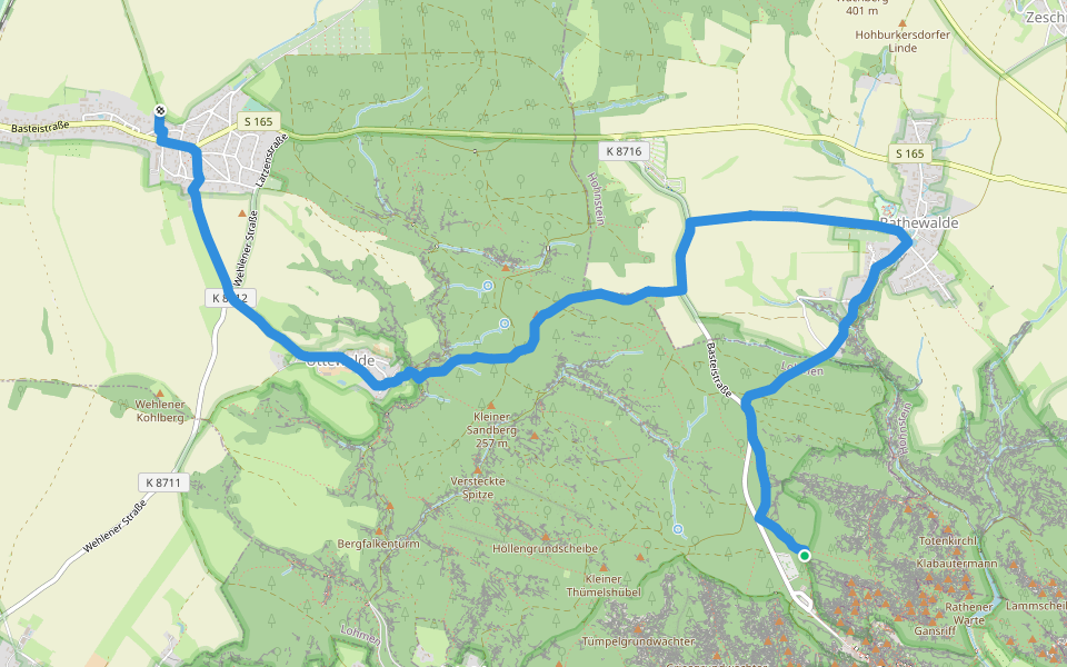 Gelber Strich walking route map in Lohmen