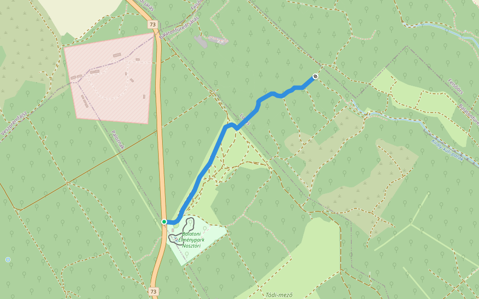 P● (Nosztori-pihenő – Királykúti-forrás, P) walking route map in Paloznak