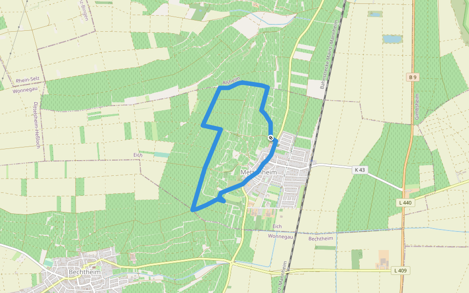 Mettenheim P: Panoramaweg walking route map in Mettenheim