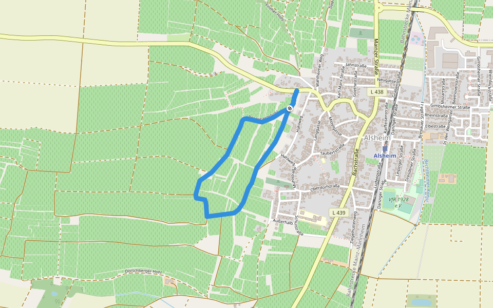 Alsheim 4: Rosenbergshohlweg walking route map in Alsheim