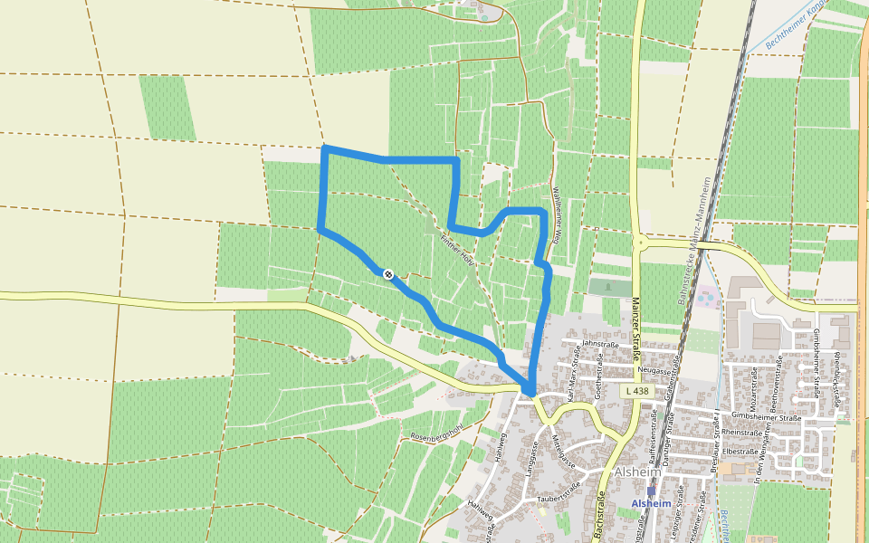Alsheim 3: Münzelhohlweg walking route map in Alsheim